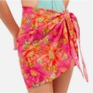 Beach Riot Women’s Vibrant Pink Floral Sarong‎ Pool Coverup Resort Vacation OS